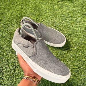 Vans Classic Slip-On Gray Canvas Women’s Size 8 Chambray Casual Sneakers